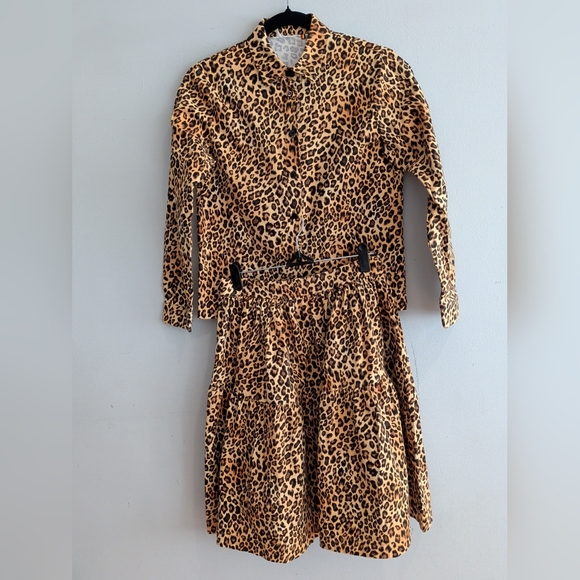 Caroline Bosmans Long Sleeve Button Down Shirt Skirt Set Leapard Animal Print 14 - Picture 1 of 13